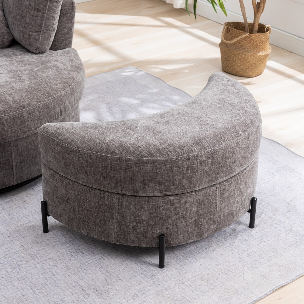 32.7" W Upholstered Half Moon Storage Ottoman Footrest Footstool