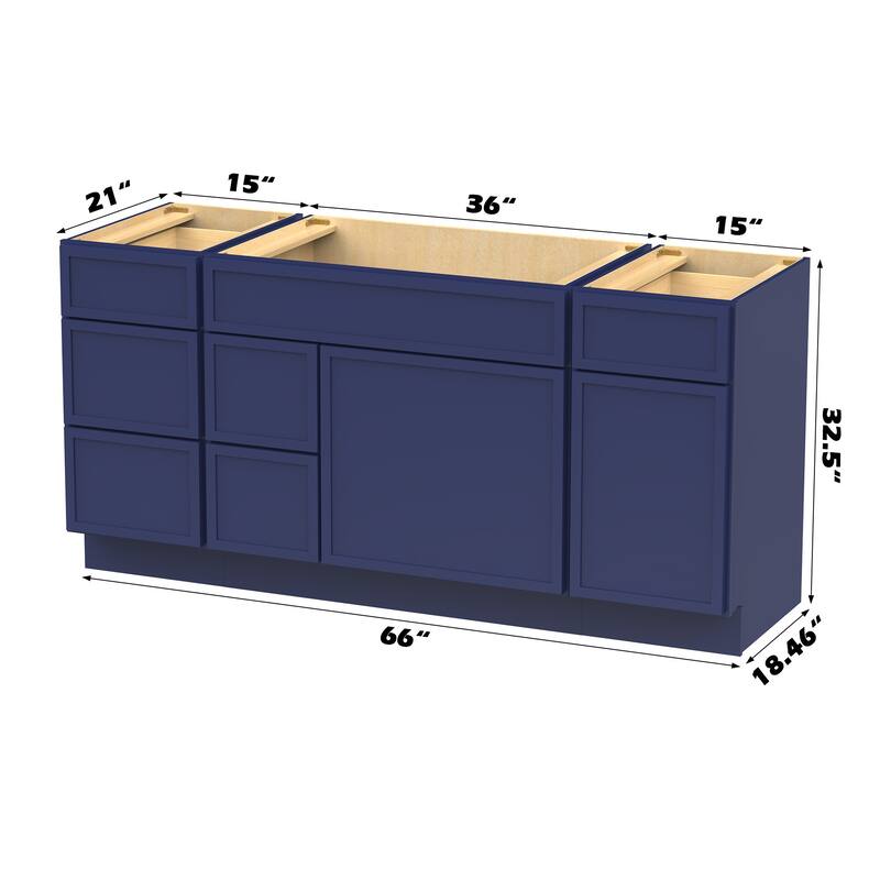 Vanity Art 66" Birch Freestanding Bathroom Vanity Cabinet without Top