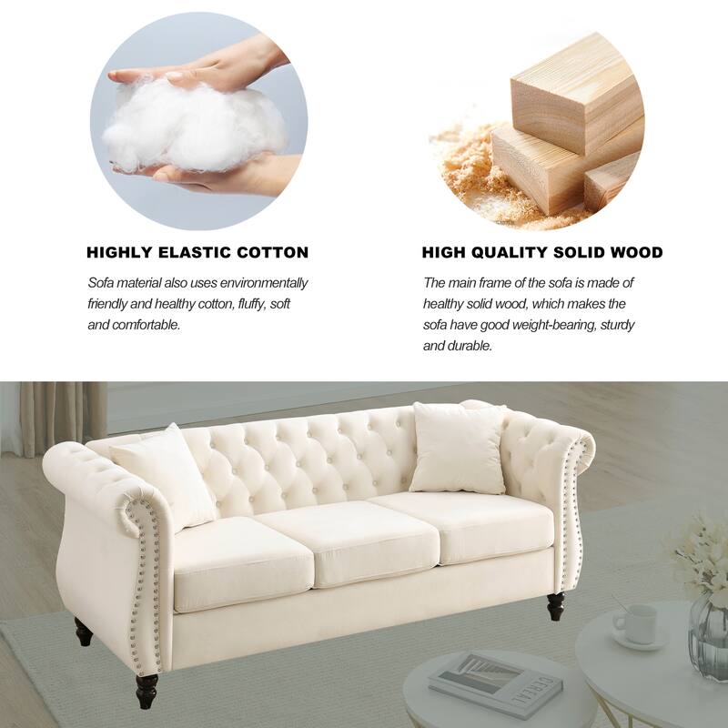 Classic 3-Seat Chesterfield Sofa with Solid Wood Frame & Plush Foam - Stylish Loveseat