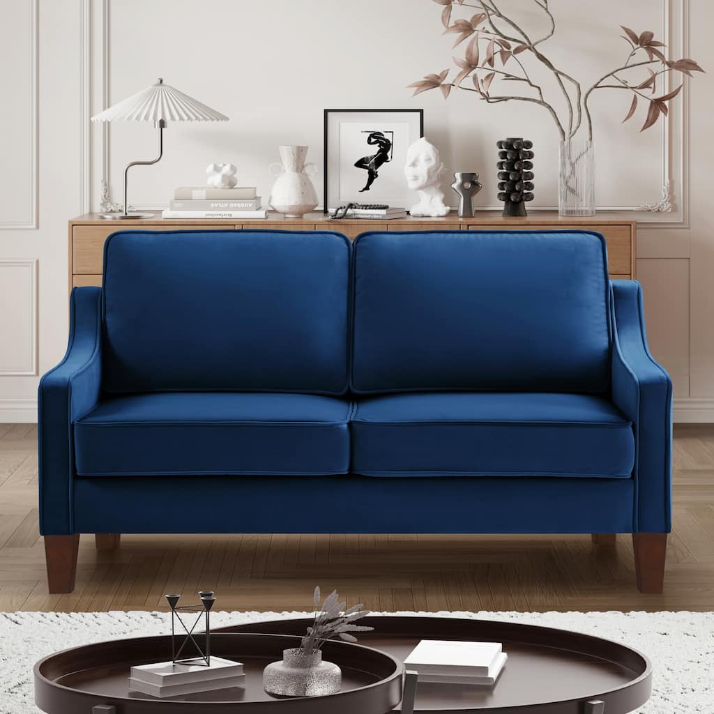 Contemporary 2-Seat Upholstered Velvet Sofa with Wooden Legs