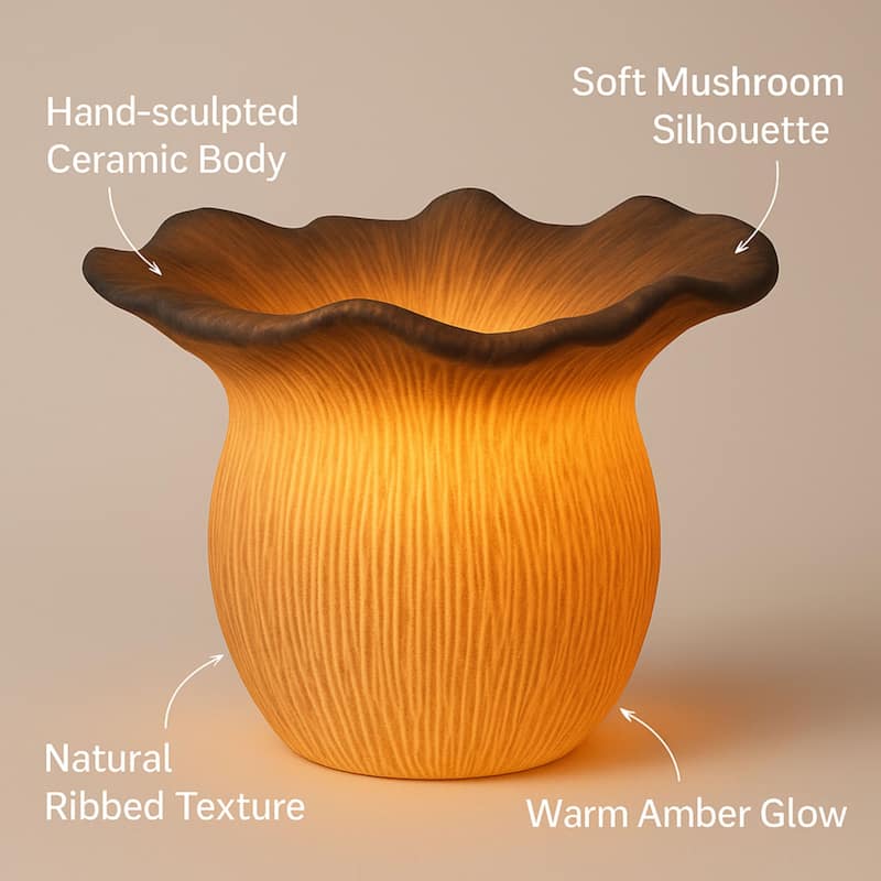 Mushroom table lamp modern organic resin ambient lighting cozy home
