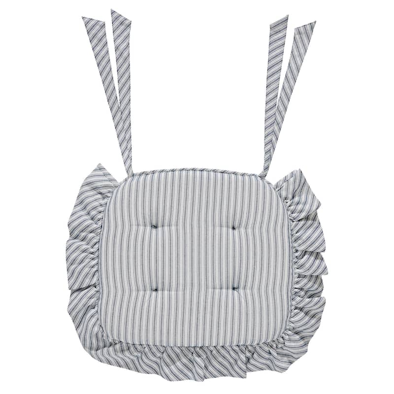 Sawyer Mill Black Ticking Stripe Ruffled Chair Pad 16.5x18