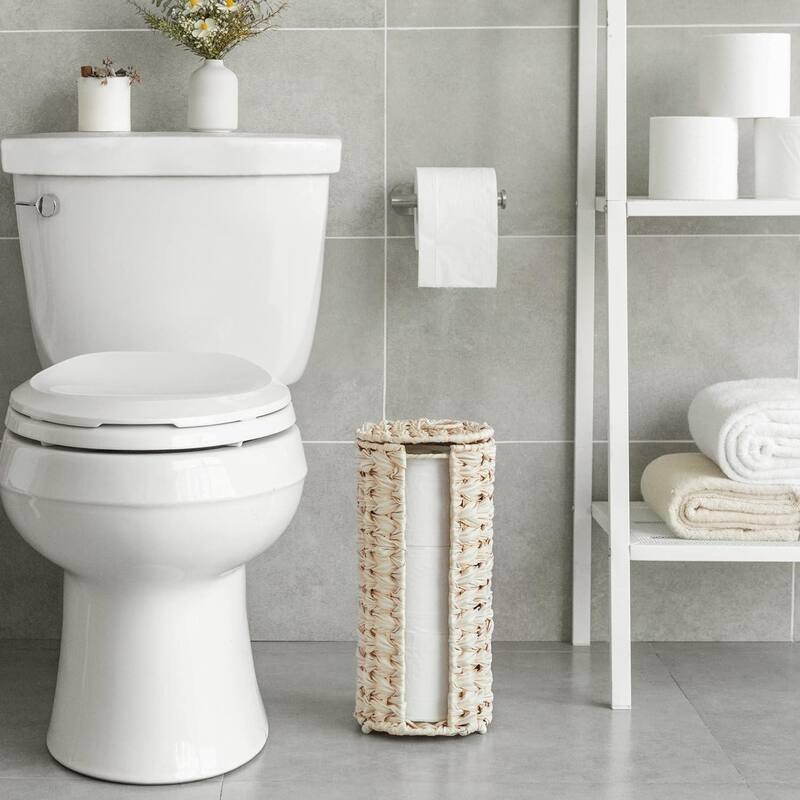 Freestanding Woven Toilet Paper Roll Holder with Lid for Bathroom, Power Room - 14.5'' H X 7'' W X 7'' D