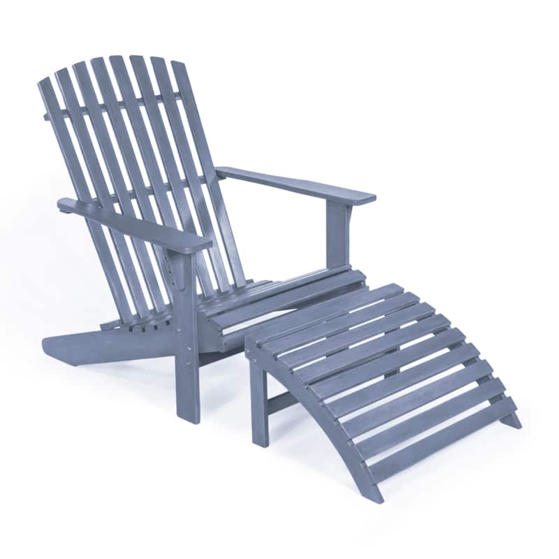 Shoreham 2-Piece Traditional Rustic Acacia Wood Adirondack Chair with Detachable Ottoman, by JONATHAN Y