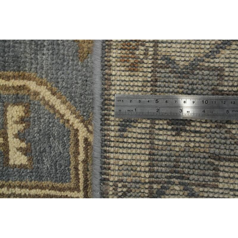 Handmade Oushak Indian Area Rug, Gray Wool Floral Carpet - 11' 7'' X 9' 2''