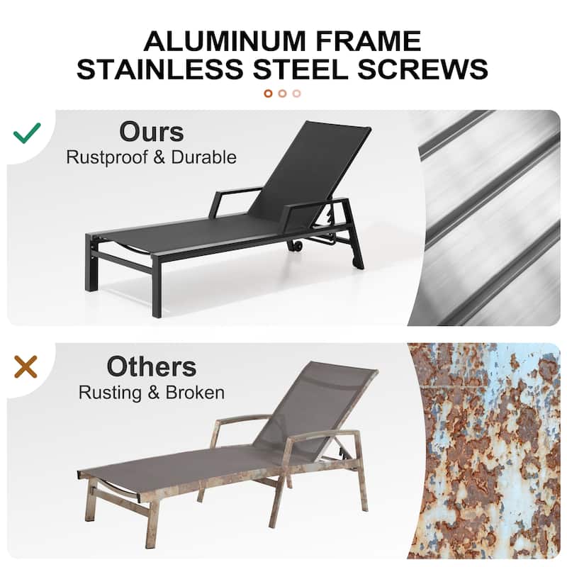 Outdoor Chaise Lounges Patio Lounge Chairs Aluminum with Adjustable Back and Wheels - See Picture