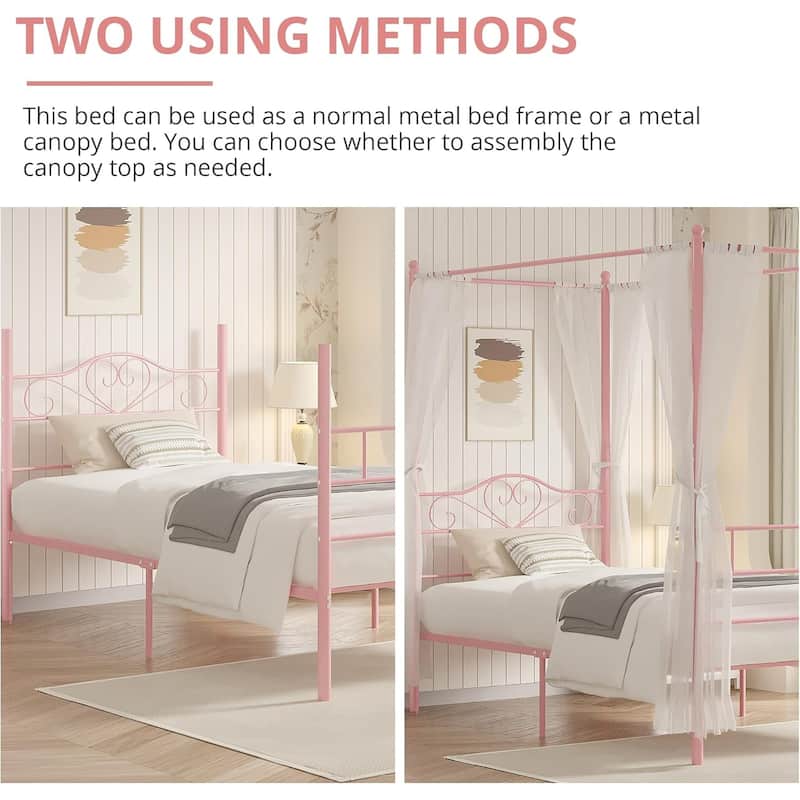 VECELO Twin Bed Set of 2 Canopy Bed Frame with Headboard and Footboard, Metal Four Posters Design