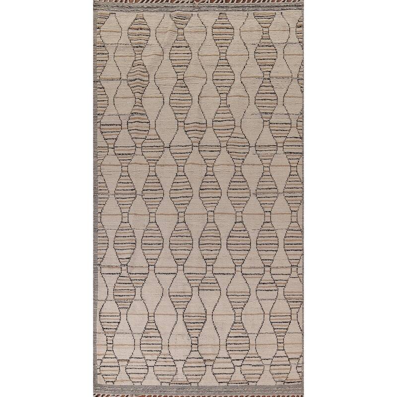 All-Over Moroccan Oriental Area Rug Handmade Beige Wool Carpet - 6'0"x 12'7"