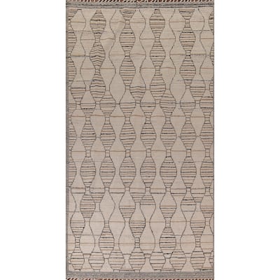 All-Over Moroccan Oriental Area Rug Handmade Beige Wool Carpet - 6'0"x 12'7"