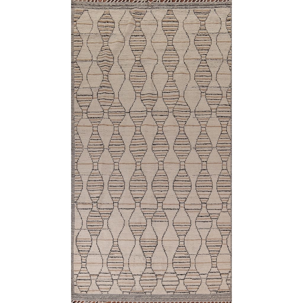All-Over Moroccan Oriental Area Rug Handmade Beige Wool Carpet - 6'0"x 12'7"