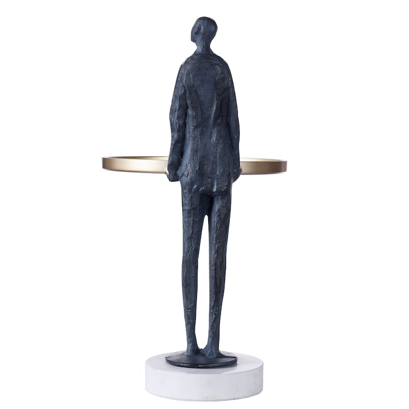 Dann Foley - Figural Sculpture with Brass Tray - Midnight Blue Finish - Cast Iron Zinc