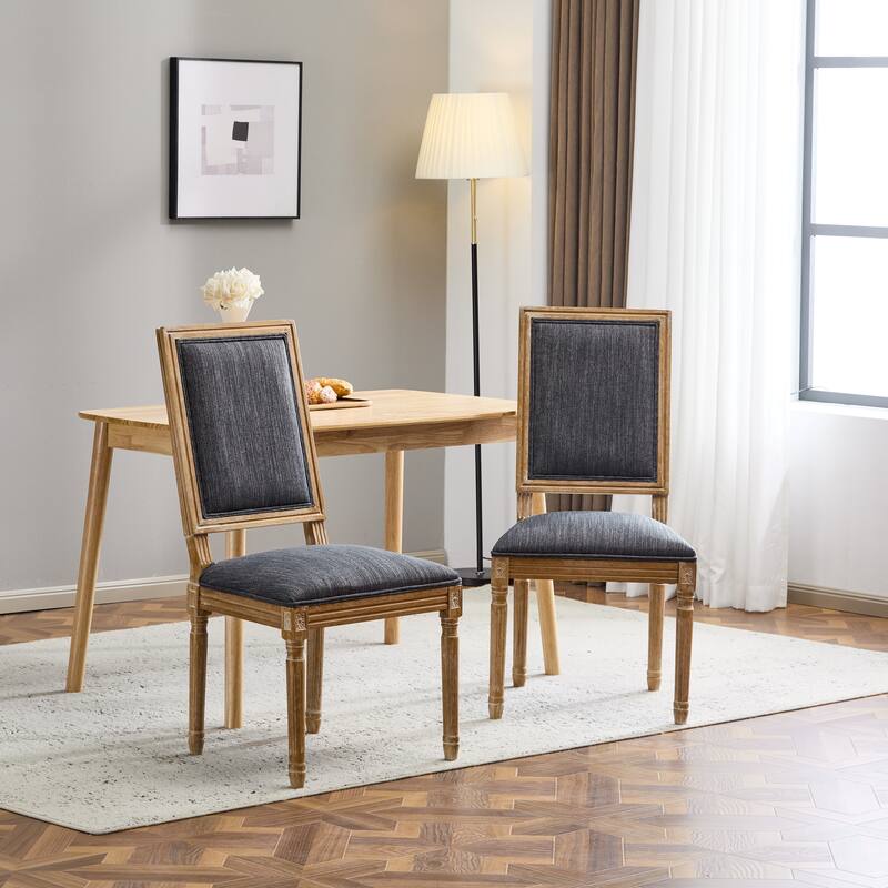 [Set of 2]Dining Chairs -Elegant Cane Backrest & Upholstered Seats with Fluted Legs -Rustic Weathered Finish -Rubberwood Frame