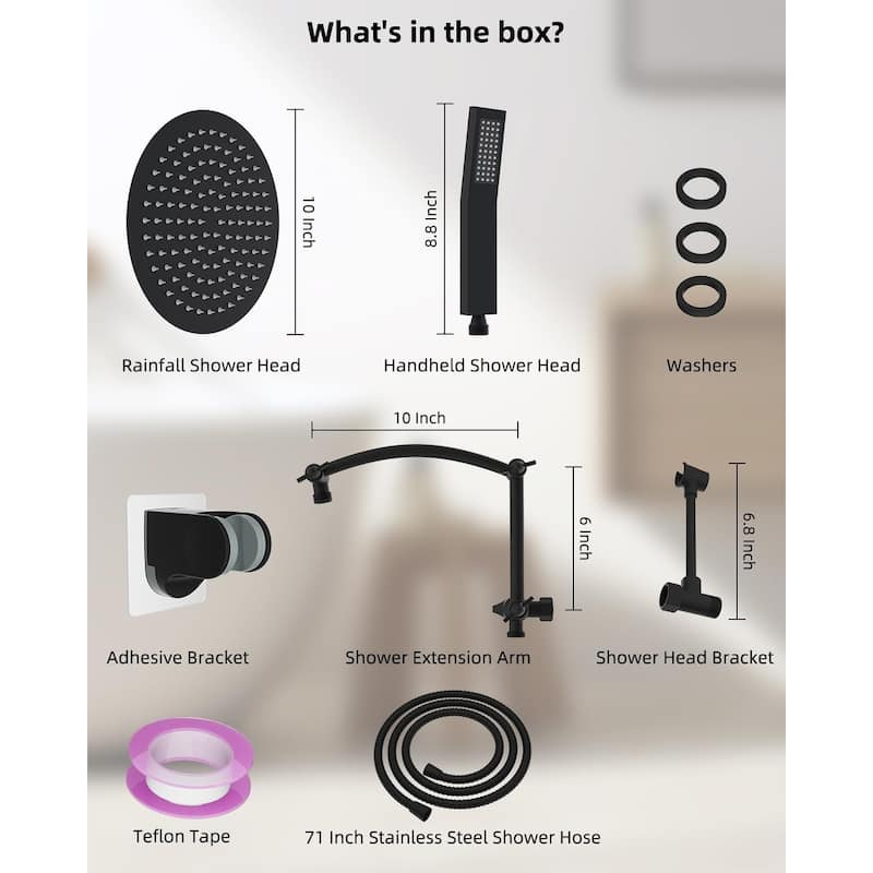 Metal 10'' Round Rainfall Shower Head, High Pressure Handheld Shower