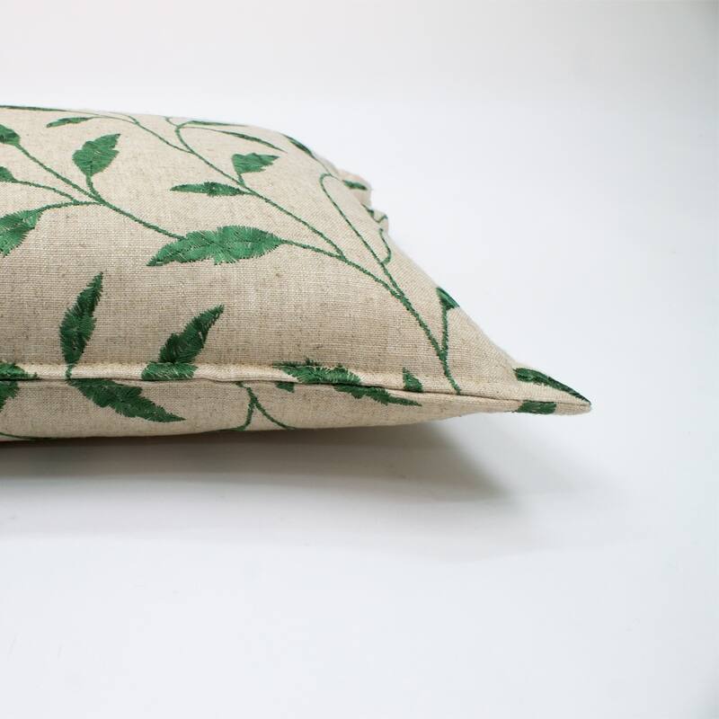 Jiti French Country Natural Soft Linen with Leaves Vine Embroidery Lumbar Pillows Cushions for Sofa Chair