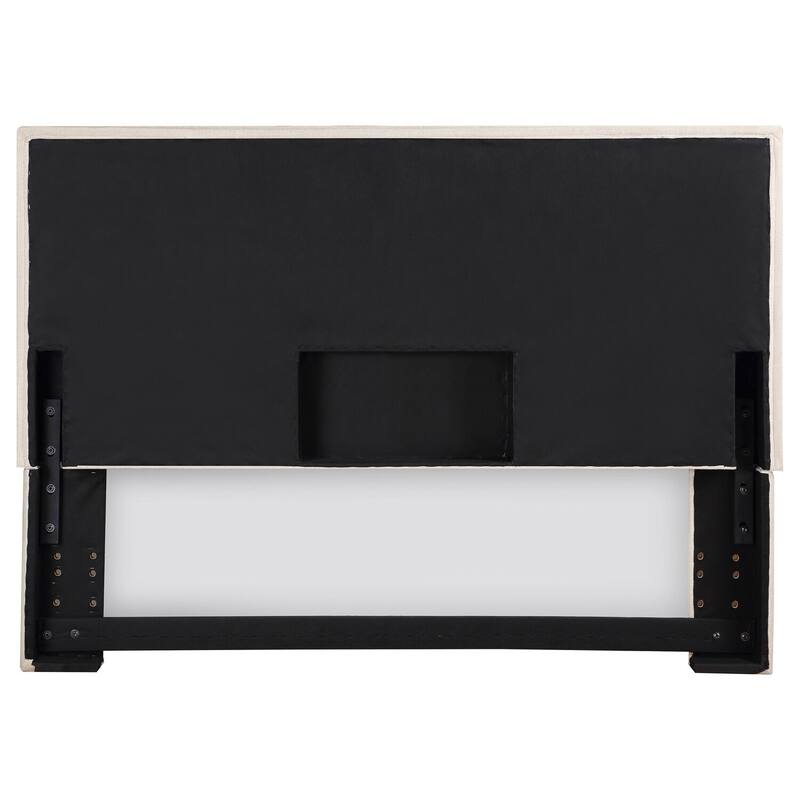 Upholstered Headboard in Sand Fabric with Soft Cushioning and Contemporary Full Size Bedroom Style