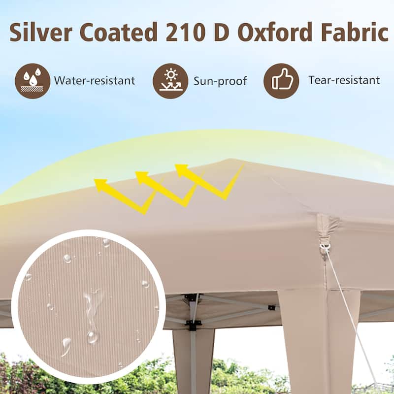 13 x 11.5 Ft Hexagonal Outdoor Event Canopy with Adjustable Height and Silver Coated Top Wind Ropes - 13' x 11.5' x 7.5'