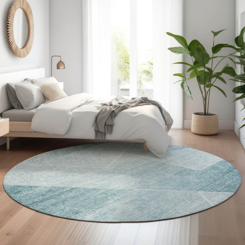 Premium Washable Super Soft Modern Mid Century Mayfield Rug - Teal - 8' x 8' - Round