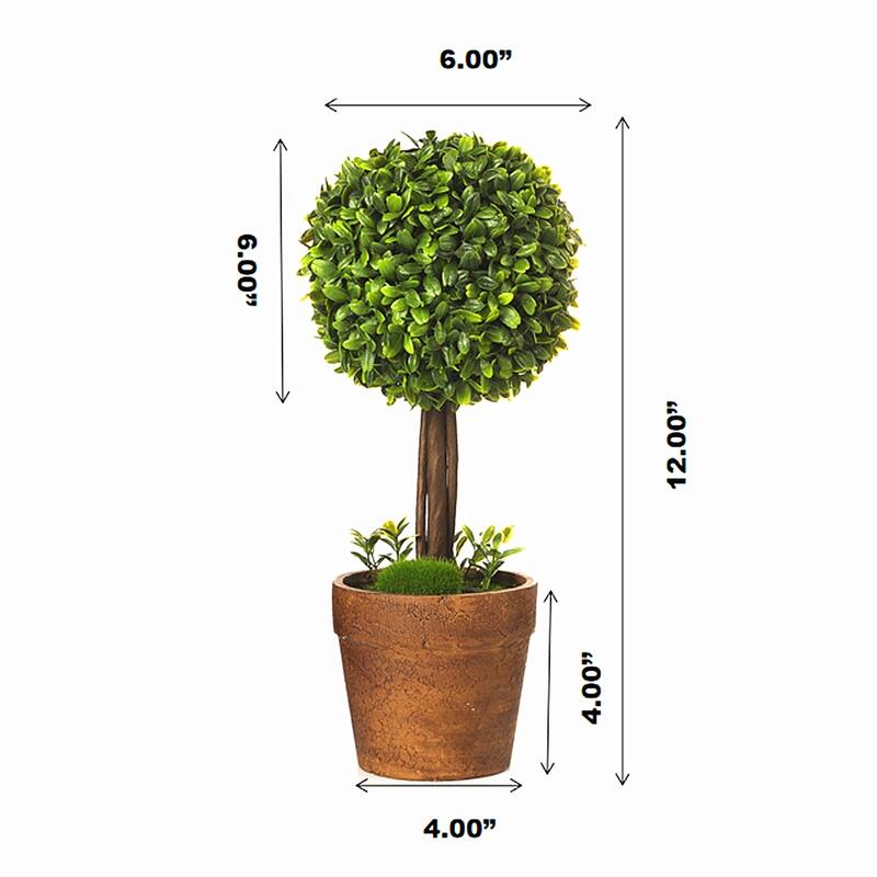 Enova Home Artificial Boxwood Single Ball Round Topiary Fake Plants in Pot for Home Office Decoration
