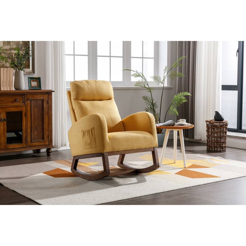 GDFStudio - Amelia Linen Upholstered Rocking Chair with Spacious Seat and Tall Back Design
