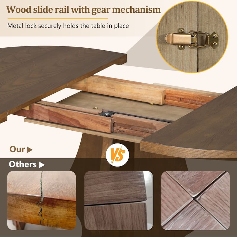 5-Piece Extendable Dining Table Set with 15.7" Leaf and 4 Upholstered Chairs