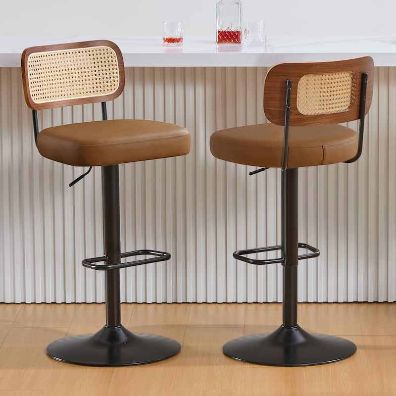 Adjustable Height Swivel Bar Stools with Back and Footrest - 17.7"W x 15.75"D x 35"-42.9"H