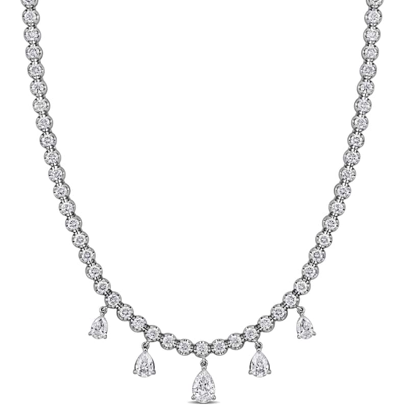 Miadora 7 1/4ct TDW Diamond Tennis Charm Necklace in 14k White Gold - 17 in