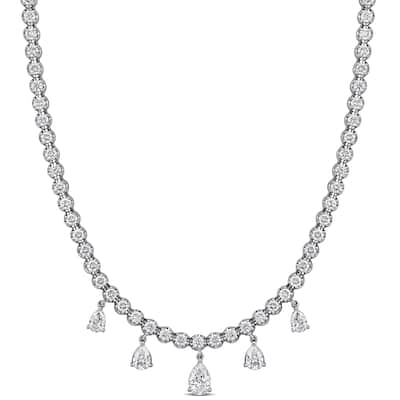 Miadora 7 1/4ct TDW Diamond Tennis Charm Necklace in 14k White Gold - 17 in
