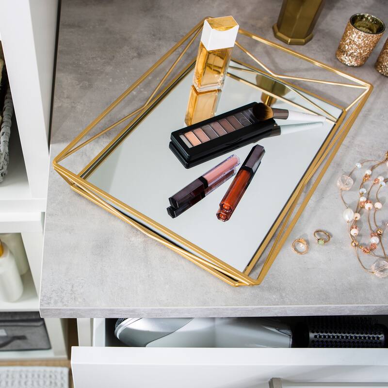 Home Details Large Geometric Mirrored Vanity Tray in Satin Gold - Satin Gold - 15.75"x 11"x 2.1"