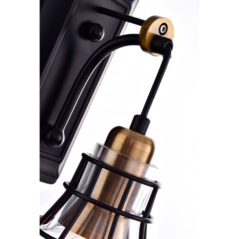 Black and Antique Gold 1-Light Indoor Wall Sconce with Clear Glass