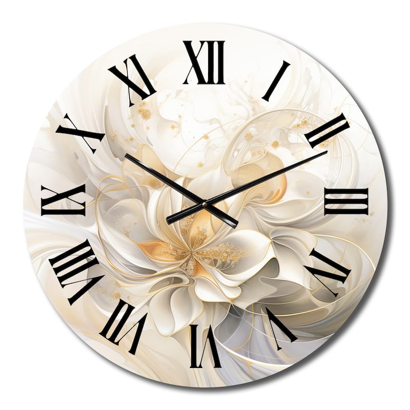 Designart "Dreamy White Digital Spring Flowers II" Fractals Oversized Wall Clock