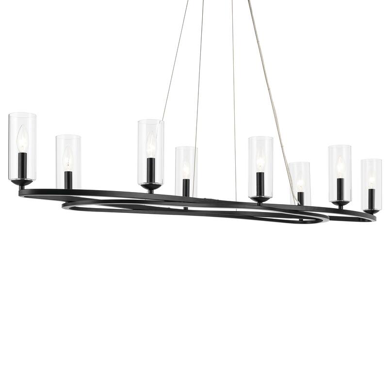 Harpin 52.5 Inch 8 Light Linear Chandelier with Clear Glass in Black