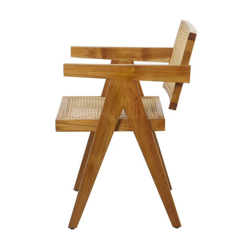 Teak Wood Handmade Accent Chair with Woven Cane Seat - Black or Brown - Roche River Decor