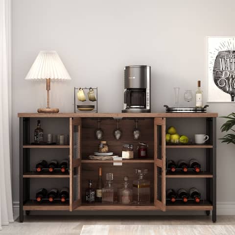Wine Bar Cabinet with Storage for Liquor and Glasses