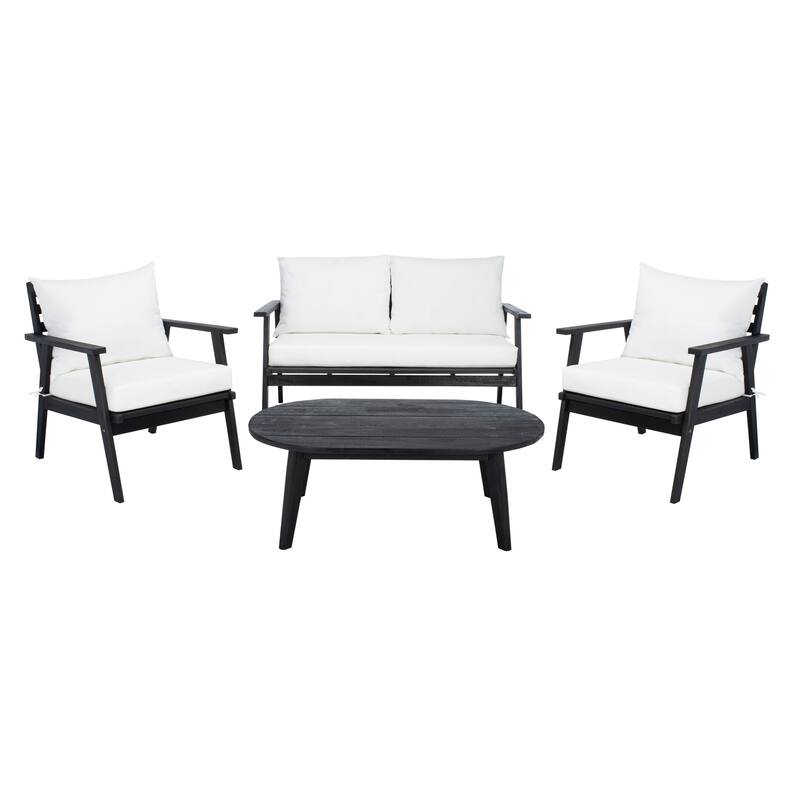 SAFAVIEH Outdoor Deacon 4-piece Conversation Patio Set. - 49" W x 30" D x 31" H - Black/Beige