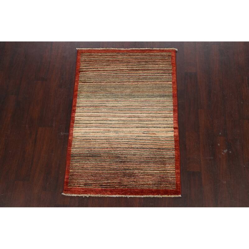 Modern Striped Gabbeh Kashkoli Oriental Area Rug Wool Handmade - 3'3" x 4'8"