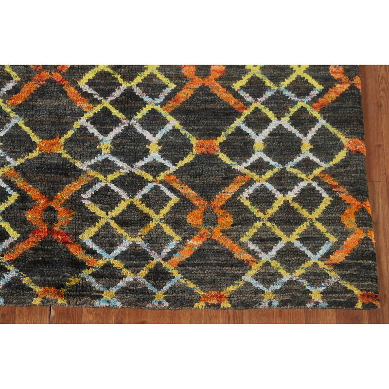 Trellis Moroccan Indian Area Rug Handmade Jute Carpet - 5'7"x 8'8"