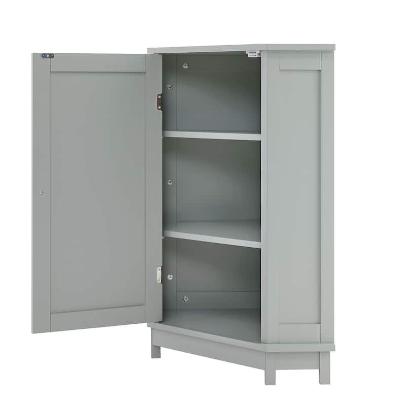 Bathroom Corner Storage Cabinet, Wood Single Door Corner Cabinet, Freestanding Organizer with Adjustable Shelves