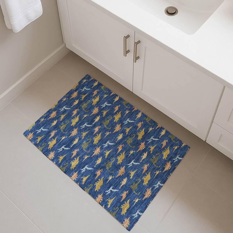 Machine Washable Indoor/ Outdoor Modern Dinosaur Chantille Rug