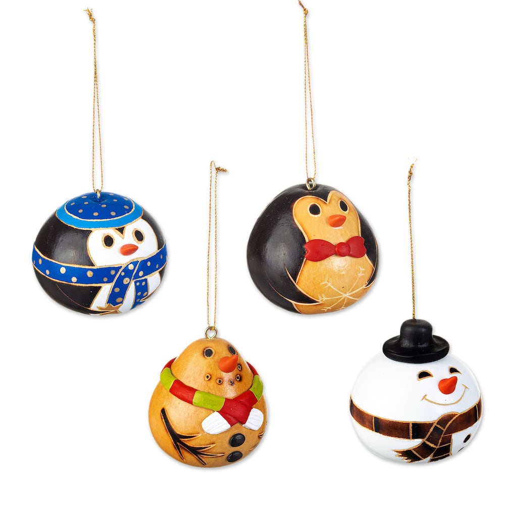 Novica Handmade Holiday Friends Dried Gourd Ornaments (Set Of 4)