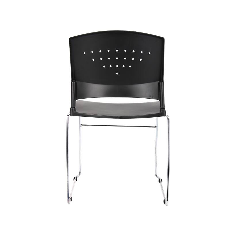Reception Stackable Guest Chair, Black Open Back, Chrome Sled Base