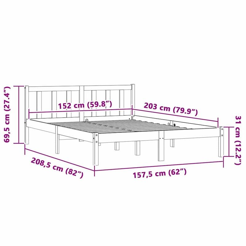 vidaXL Bed Frame Natural in Solid Pine Wood