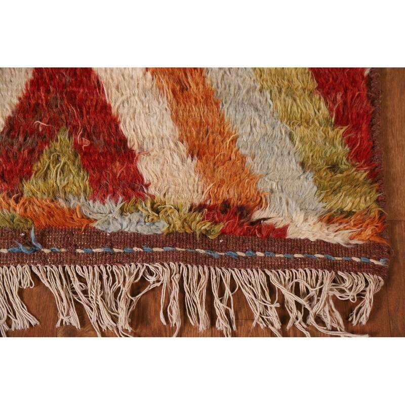 Hand Knotted Oriental 100% Wool Carpet Modern Geometric Multi-Colored Moroccan Runner Rug - 13' 3'' X 3' 2''