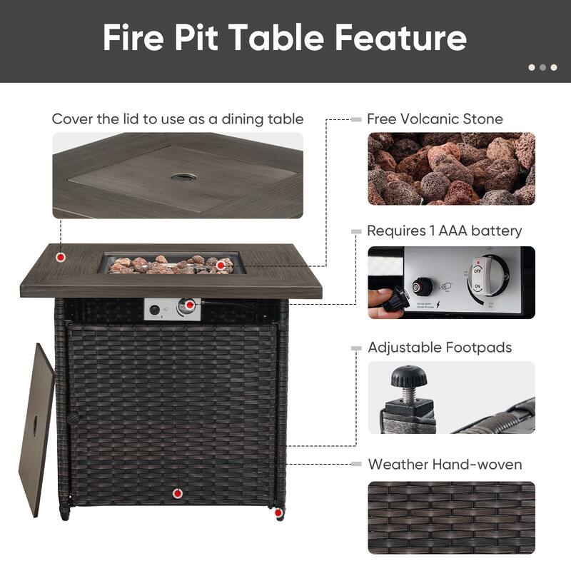 5 Pieces Outdoor Gliders Chairs Fire Pit Table with 5-Inch Thick Cushions
