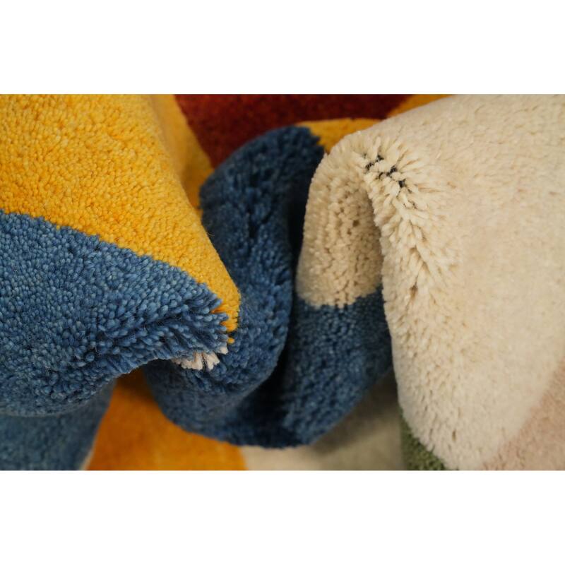 Hand Knotted Oriental 100% Wool Carpet Modern Geometric Multi-Colored Gabbeh Area Rug - 6' 7'' X 4' 9''