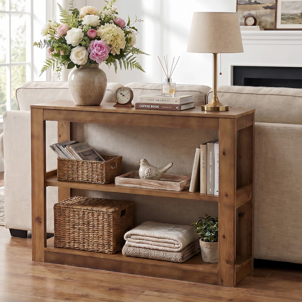 41-Inch 3-Tier Solid Wood Farmhouse Sofa Console Table for Entryway & Hallway - 41.34" L ×11.81" W ×31.50" H