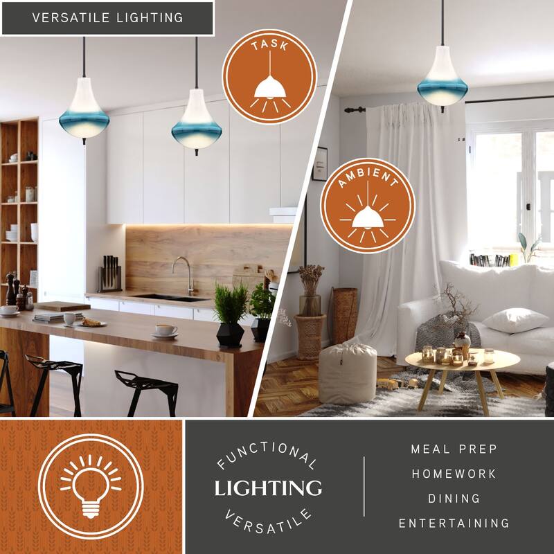 Somerset LED Bronze Mini Pendant Ceiling Light Blue and White Glass