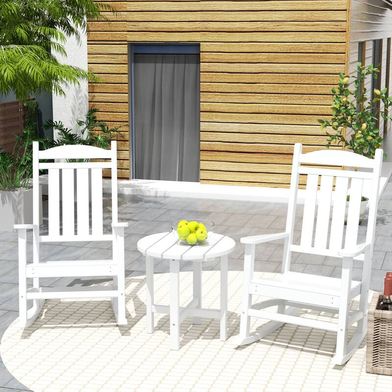 Laguna Hdpe All Weather Outdoor Patio Rocking Chairs With Side Table (3-Piece Set)