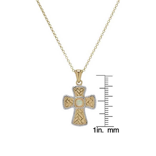 Victoria Townsend Gold over .925 Sterling Silver Lab Opal Vintage Cross Pendant Necklace