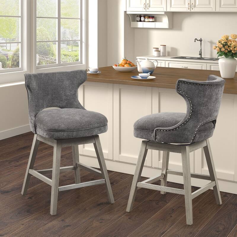 Madison Park Emmett 360-degree swivel counter stool with nailheads