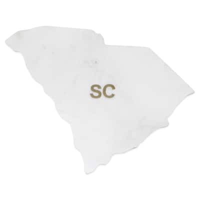 Lg Polished Marble "South Carolina" Cutting Board w/brass state abbreviation - White